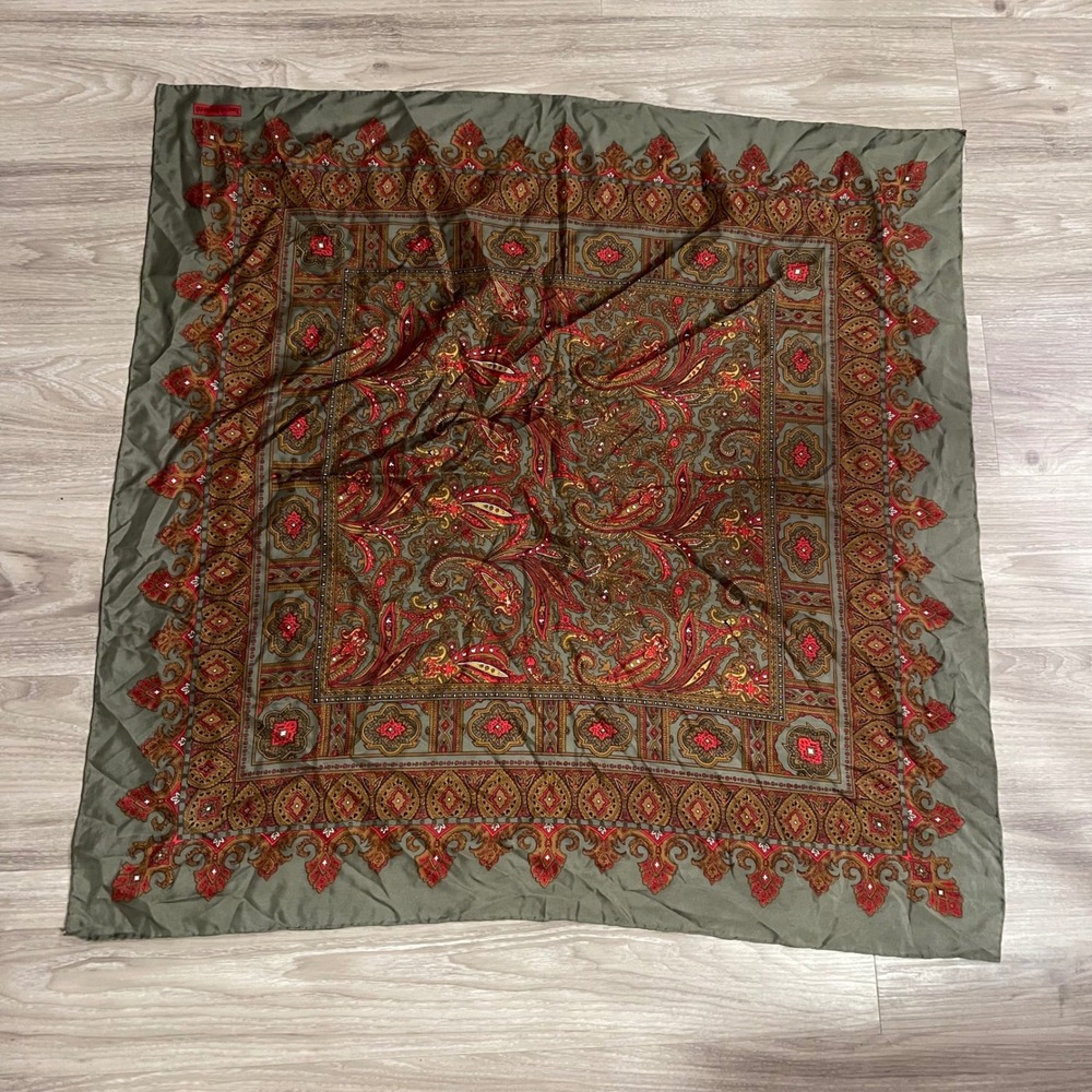 Vintage Harve Benard Silk Green Scarf Shawl Hairtie Old Money Cottagecore
